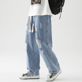 Advbridge New Men Baggy Ripped Jeansripped Trousers Hip Hop New Mens Loose Jeans Neutral Pants Solid Color Women Oversized  Straight Jeans