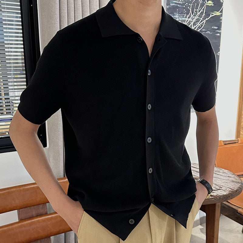 Advbridge High Quality Solid Color Cardigan T-shirt Summer Man Short Sleeve  Polo Shirt Men Lapel Knitted Casual Polo Shirt Camisa Hombre