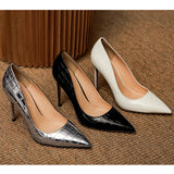 Advbridge White Silver Stone Leather Pumps Stiletto High Heel Women Real Leather Pointy Toe Thin Heels Shallow Slip On Formal Shoes