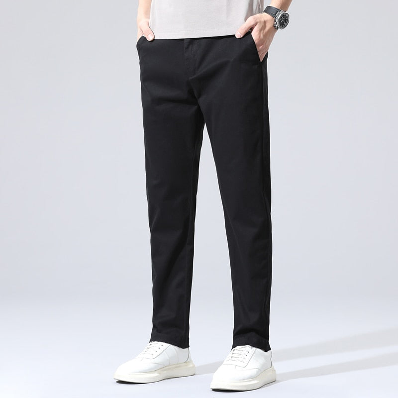 Advbridge Brand Men's Straight-fit Casual Pants Spring Summer Business Stretch 98% Cotton Thin Light Grey Khaki Trousers Male Size 38 40
