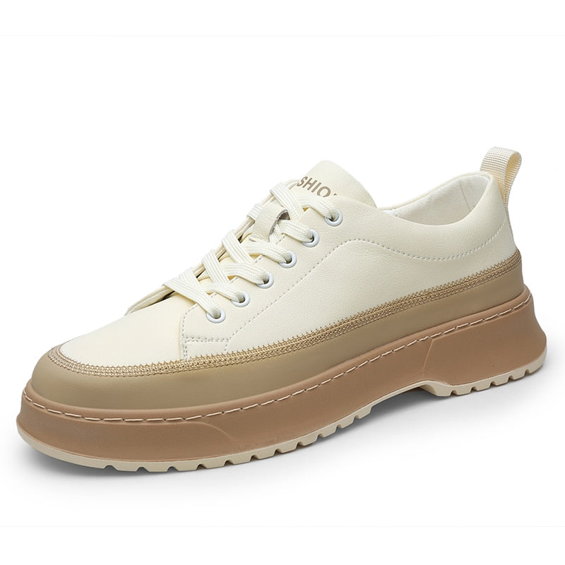 Advbridge Men Casual Shoes Luxury Flats Fashion White Sneakers Lace Up Genuine Leather Shoes Footwear Sneakers Leather School Shoes