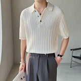 Advbridge Summer Men's Half Sleeve Knitted T-shirt Polo Lapel Collar Top Slim Fit Tshirts British Style Clothes Solid Color T Shirts
