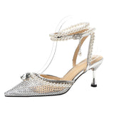 Advbridge New Pearl Rhinestone Fashion Pointed Toe Transparent Sandals Women Rhinestone Heel Sandals High 6.5cm