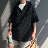 Advbridge Oversized Short Sleeve Hooded T Shirts Couples Summer Fashion Trends Mens Streetwear Teenage Loose Fit Clothes Solid Cotton Tees