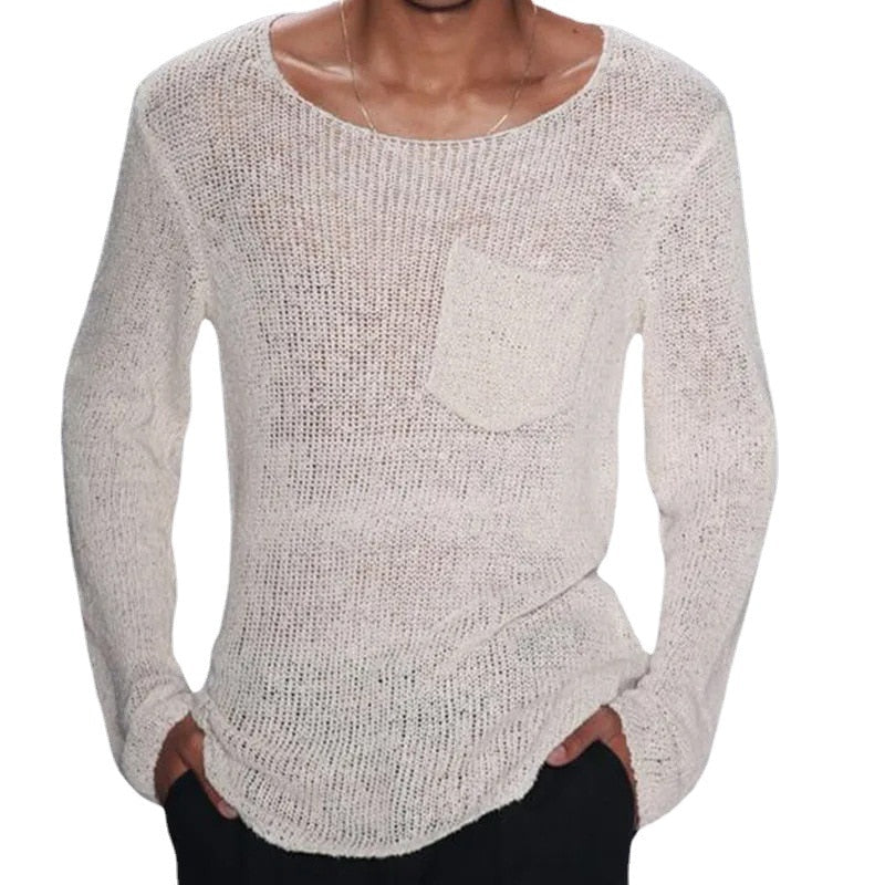 Advbridge Spring Casual Solid Color Slim Fit Knit Tops For Men  Long Sleeve Crew Neck Knitting T Shirts Mens Clothes Leisure  Shirt