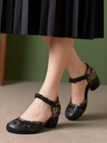 Advbridge Genuine Leather Retro Thick Heel Women Sandals Closed Toe Button Hollow Out Gladiator Sandals Luxury 5cm Shoes For Lady