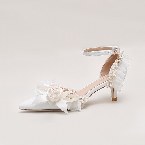Advbridge French Elegant Flower Bowknot Point Baotou One Word Wristband Hollow High Heel Female Sandals Bridesmaid Wedding Shoes