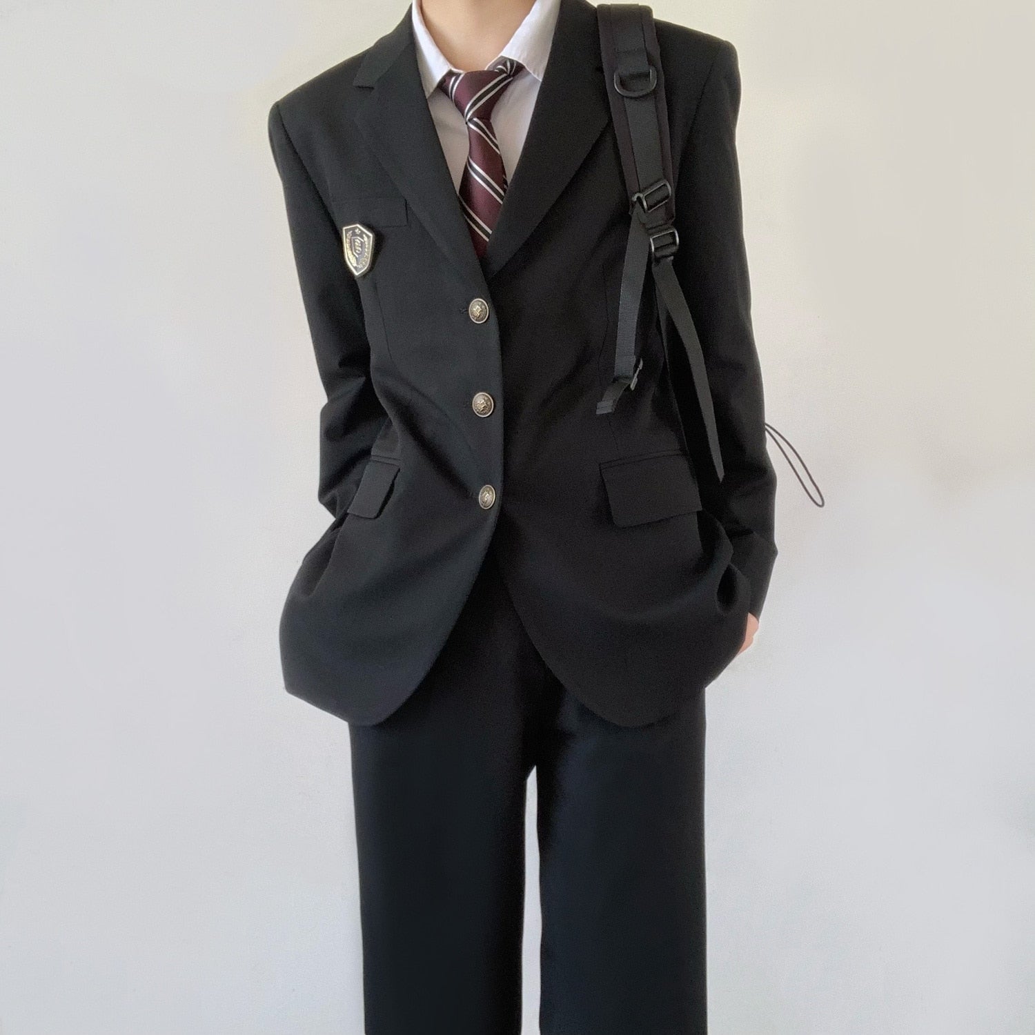 Advbridge Japanese Autumn Winter Navy Blue Suit Jacket Trousers Suit Men's Causal Loose High Street Jackets Men Tops Male Clothes