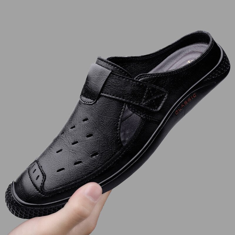 Advbridge Summer New men half shoes Breathable Slip-On loafers High Quality Leather Mens Half Slipper Casual Brand Driving Shoes Moccasins