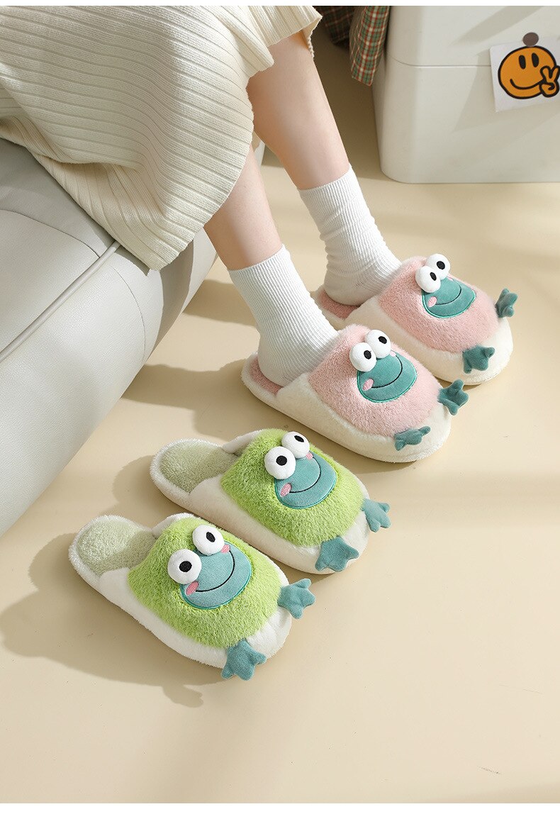 Advbridge Winter New Frog Cotton Slippers Women Household Warmth Autumn and Winter Lovers Cute Cartoon Indoor Personality Plush Slippers