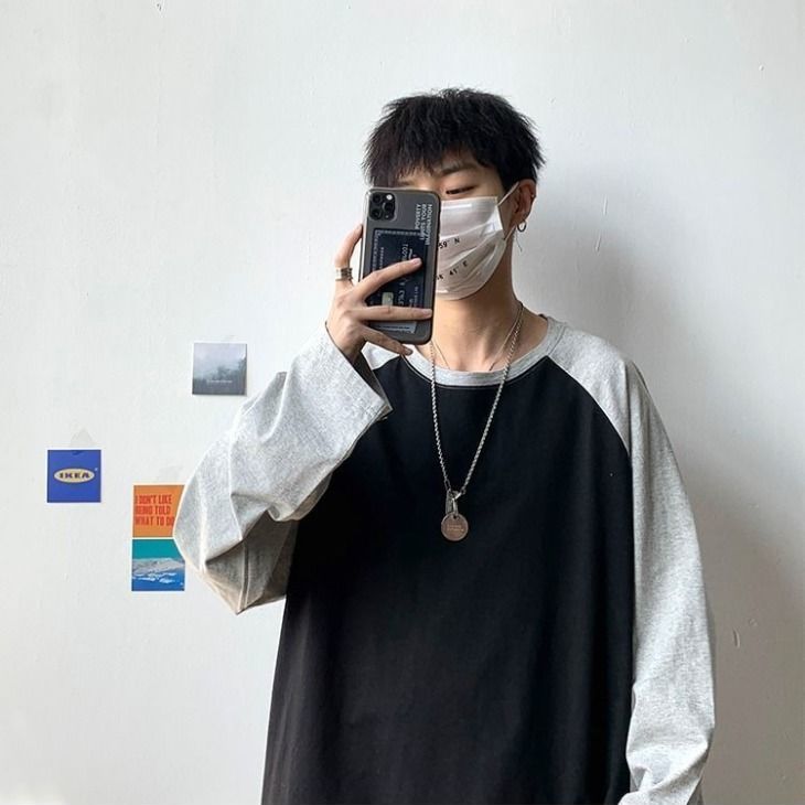 Advbridge Spring Autumn Winter Fashion Casual Pullover Men's Loose Cotton Pullover Striped Patchwork Solid T-Shirt