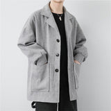 Advbridge Autumn Winter Men Woolen Coats Casual Turn Down Collar Jacket Loose Single Breasting Tops Korean Tide Coats