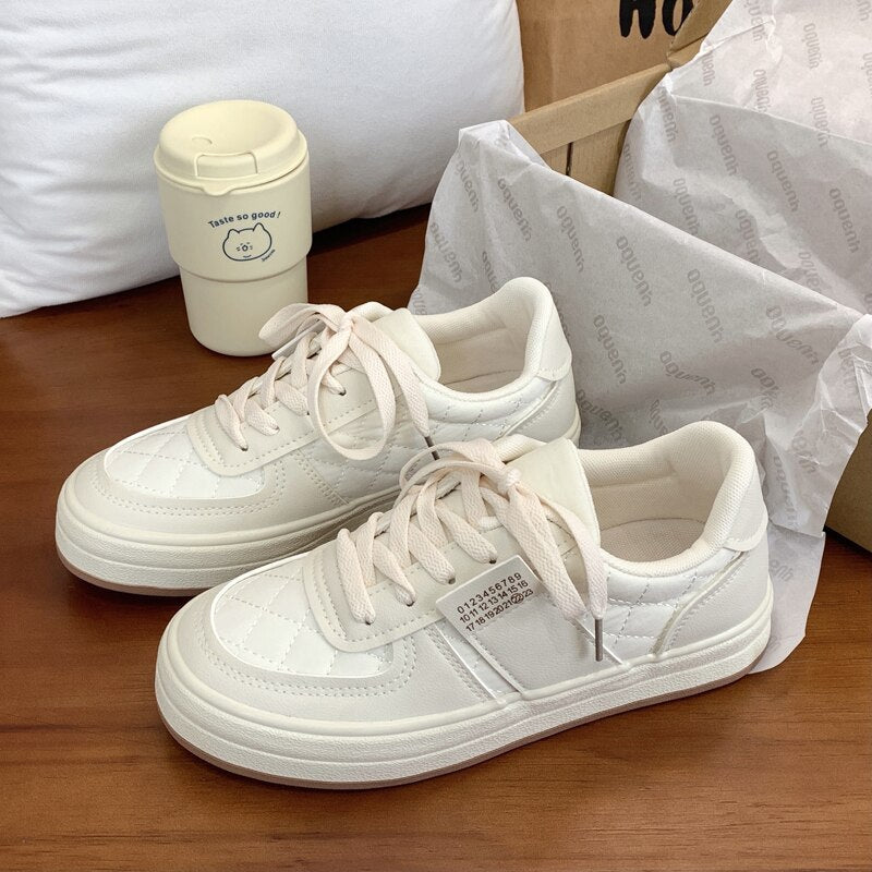 Advbridge White Platform Shoes Woman Increased Fashion Sneakers Women Leather Low-top Lace-up Casual Women's Shoes High Quality