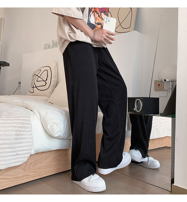 Advbridge Summer Ice Silk Straight Pants Plus Size 5XL-M Men's Streetwear Thin Casual Pants Men Loose Breathable Wide Leg Pants