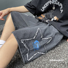 Advbridge Ripped Stars Patch Jeans Shorts for Men Summer Korean Fashion Trends Streetwear Bottoms Teenage Baggy Denim Pants Gothic Clothes