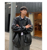 Advbridge All Match Autumn Winter Fashion Men Solid Casual Shirt Loose Pockets Safari Style Leather Jacket Coat Cool Boy Soft