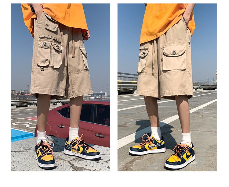 Advbridge Summer New Hot Sale Shorts Men Zipper Fly Solid Cargo Pants Japanese Multi-pockets Hip Hop Shorts Straight Tube Overalls