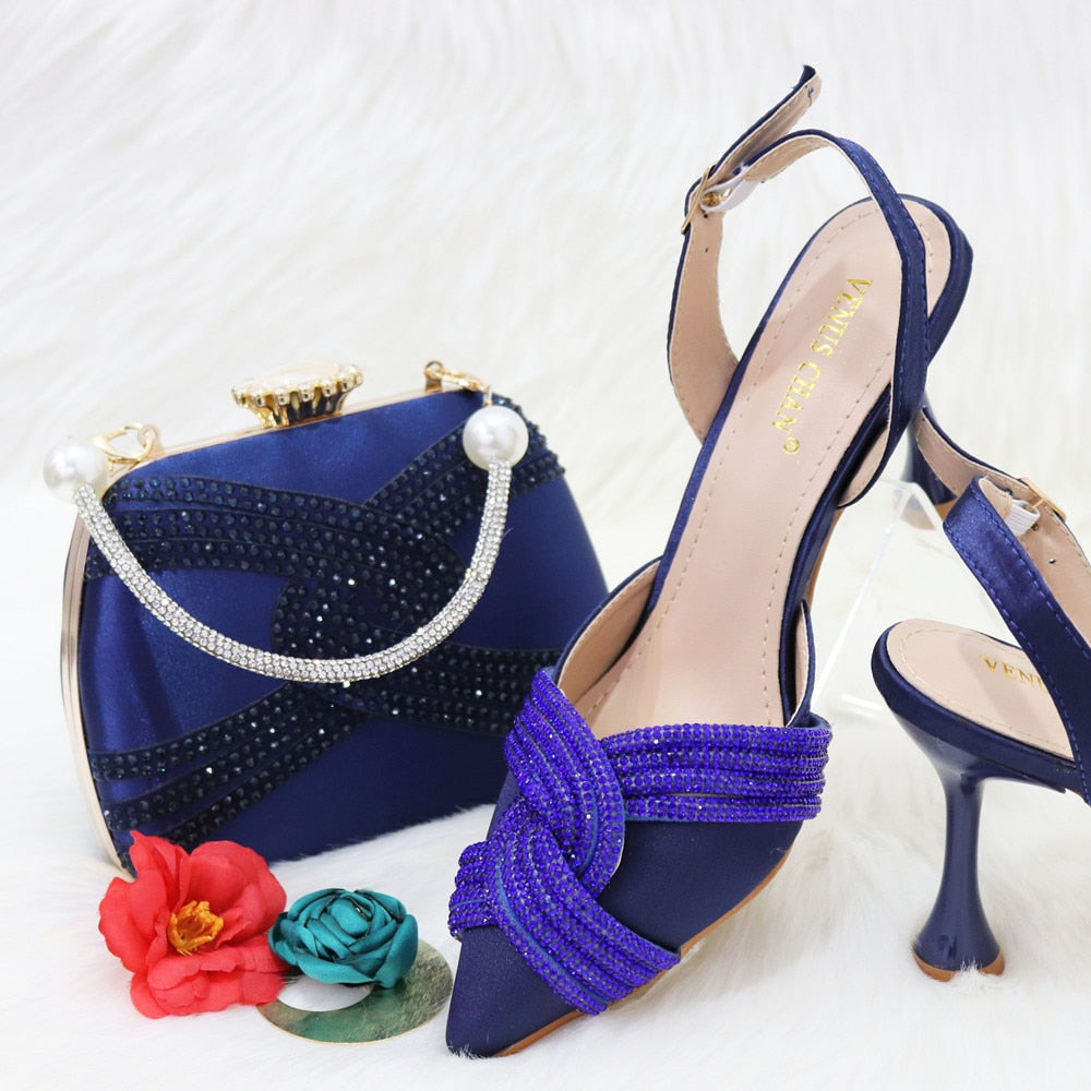 Advbridge Italian Design Classic Women's Hand Bag Splicing Color Matching High Heels African Wedding Party Shoes And Bag Set