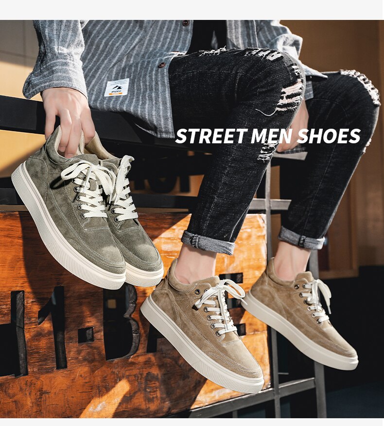 Advbridge Thick-soled Comfortable Lightweight Non-slip Flat Shoes Autumn New Men Casual Shoes Retro Solid Color Breathable Mans Shoes