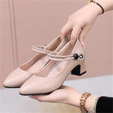 Advbridge  High-quality Cowhide Pointed Shallow Mouth Women Pumps Thick Heel Shoes Work Office Banquet Leather Shoes Large Size