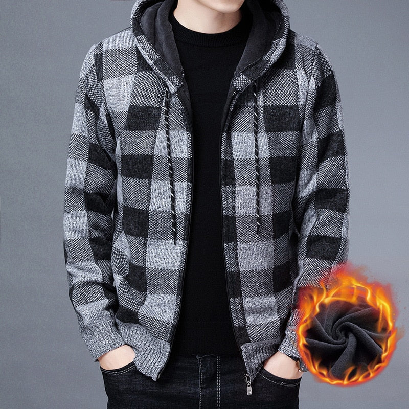 Advbridge New Men&#39;s Fleece Thickened Cardigan Knit Sweater / Male Loose Warm Hooded Add Wool Jacket Coat