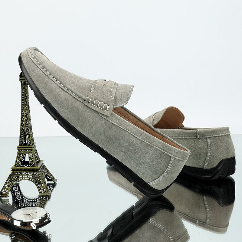 Advbridge Spring Summer Suede Men Loafers Comfortable Flat Casual Shoes Men Breathable Slip-On Soft Genuine Leather Driving Shoes Moccasin