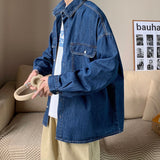 Advbridge Men's Long Sleeve Classic Hawaiian Cargo Shirts Pocket Loose Denim Shirts Fashion Trend Coats Blue Color Camisa Masculina