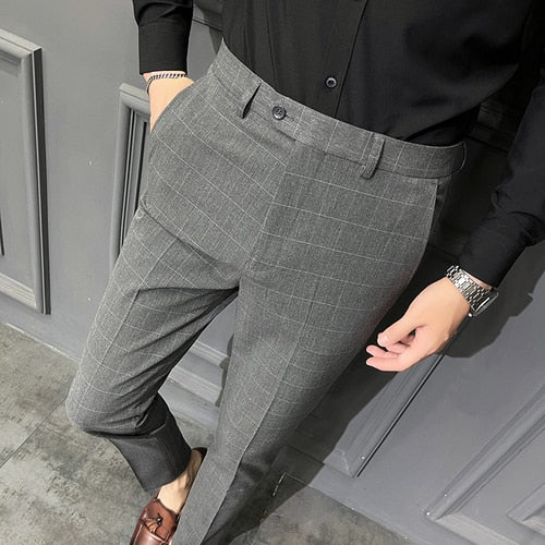 Advbridge Brand Clothing Spring Summer New Plaid Dress Pants Men Clothing Business Formal Wear Slim Fit Office Trousers 36 38