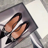 Advbridge Silk Pointed Toe Women Pumps Shallow Black High -Heeled Shoes Rhinestone Butterfly Knot Office Lady Casual Shoes Spring Autumn