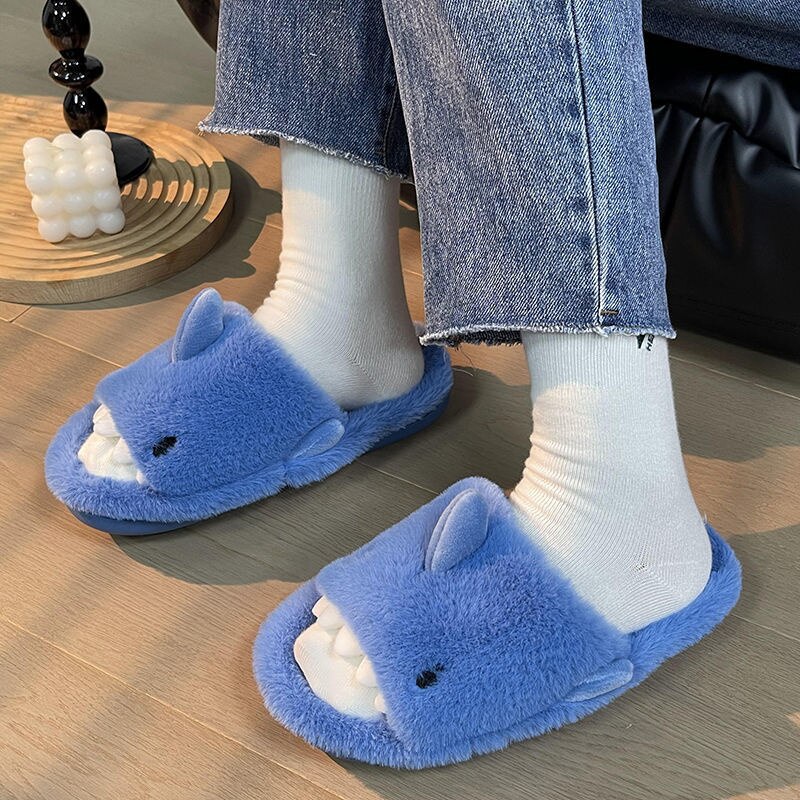 Advbridge Cartoon Miniso Winter Plush Shark Slipper Y2k Girl Fashion Casual Indoor Warm Cute Shoes Women Couple Soft Thick Trendy Shoes