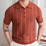 Advbridge Contrasting Stripes Casual Slim Lapel Polo Summer Knit Lapel T-shirt Polo Camisa Hombre British  Men's Shirt Mannen Polo