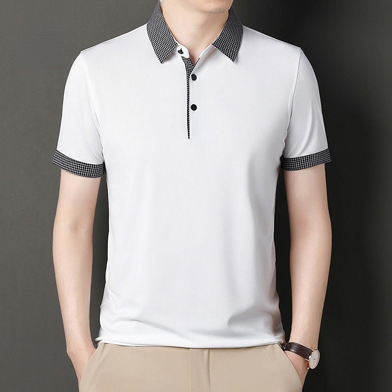 Advbridge Summer New Men's Short Sleeve Polo Shirt Lapel Casual Fashion Tees Shirts Solid Patchwork Pullover Casual Oversize Clothing