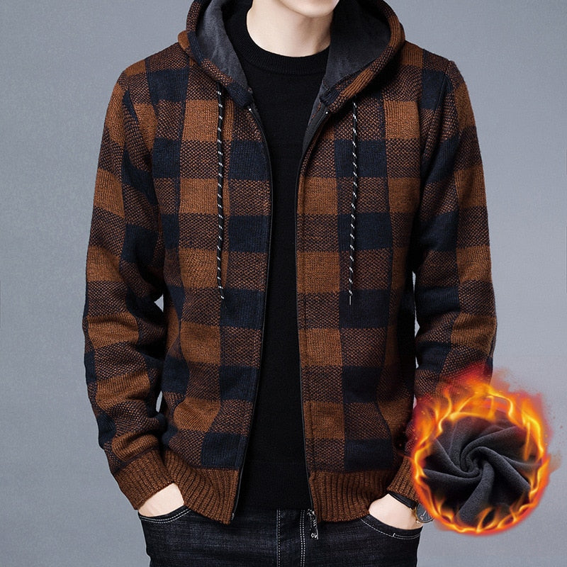 Advbridge New Men&#39;s Fleece Thickened Cardigan Knit Sweater / Male Loose Warm Hooded Add Wool Jacket Coat