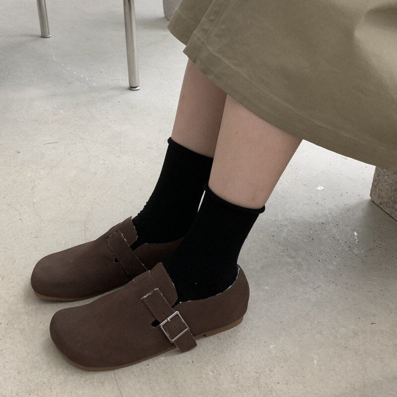 Advbridge Retro Square Toe Single Shoes Women Fashion New Autumn and Winter Plus Velvet Warm and Comfortable Cotton Shoes Women