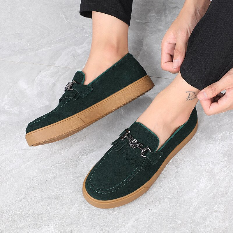 Advbridge Men Vulcanize Shoes Flock Fringe Brown Green Loafers Solid Slip on Sneakers Shoes for Men with Free Shipping Men Shoes