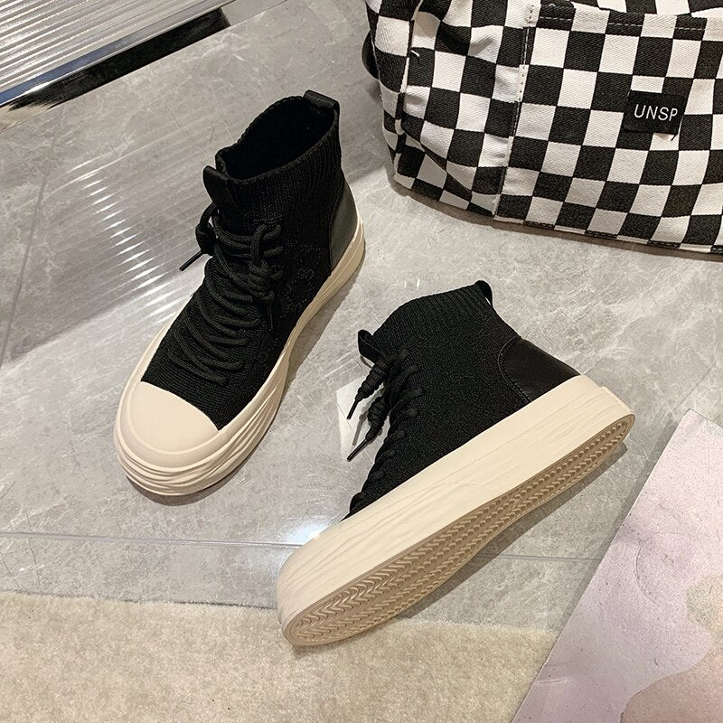 Advbridge Women High Top Sneakers Luxury Outdoor Casual Height Increasing Platform Knitting Breathable Women's Sports Shoes Autumn Hotsale
