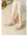 Advbridge Bridal Wedding Shoes Niche Premium Silver High-heeled Shoes Female Thin Heel Bridesmaid Pearl Wedding Dress Cat Heel Shoes