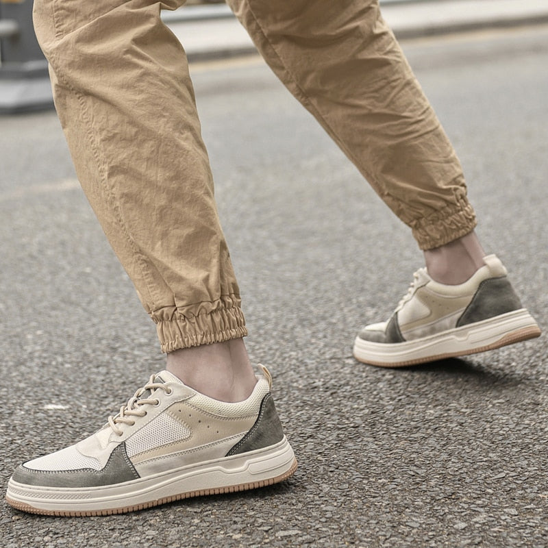 Advbridge Genuine Leather Mens Shoes Outdoor Men Sneakers Breathable Casual Shoes Lace Up Footwear Leisure Walk Flats Comfort Skate Shoes