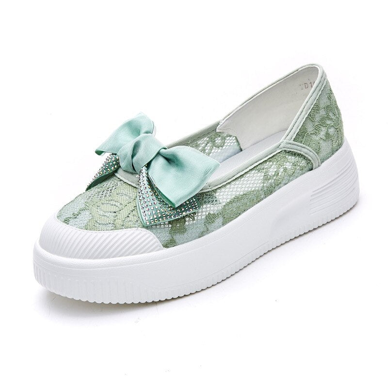 Advbridge Fashion Summer Shoes Women Flats Butterfly knot Elegant Ladies Casual Shoes Thick Sole Sweet Women Shoes White Green A4526