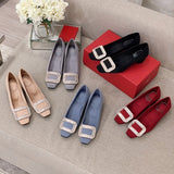 Advbridge Women's Shoes Rhinestone Square Buckle Shoes Women's 2021 Spring New Square Toe High Heels Chunky Heel Satin Wedding Shoes