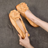 Advbridge Genuine Leather Retro Big Flower Loafers Shoes For Women Slip On Flats Shoes Soft Sole Luxury Casual Low Heels Ladies