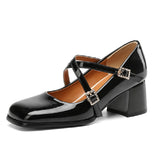 Advbridge Elegant High Heels Pumps Shoes Woman Large Size 45 Fashion Cross Straps Square Toe Black Women Heels Office Party Wedding Shoes