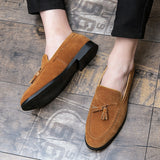 Advbridge Fashion Black Sude Leather Gentleman Fashion Stress Shoes Men Business Shoes Big Size48 Handmade Tassel Loafers Brogue Shoes Men