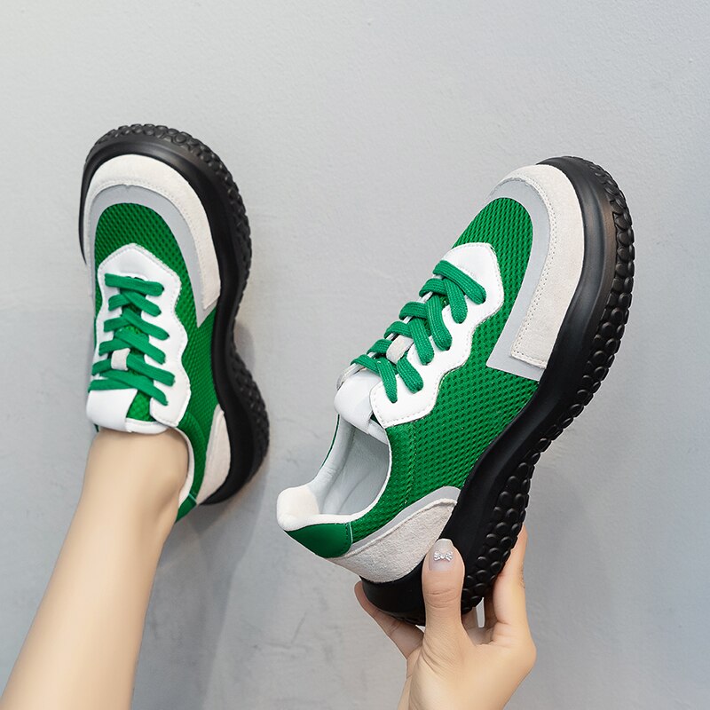 Advbridge New Women Chunky Shoes Fashion Mesh Vulcanized Shoes Green Lace-Up Women Sneakers Summer Outdoor Sport Shoes Tenis Feminino