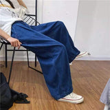 Advbridge Men's Loose Wide Leg Pants Comfortable Baggy Homme Casual Pants Cargo Pocket Jeans Straight Pants Biker Denim Trousers