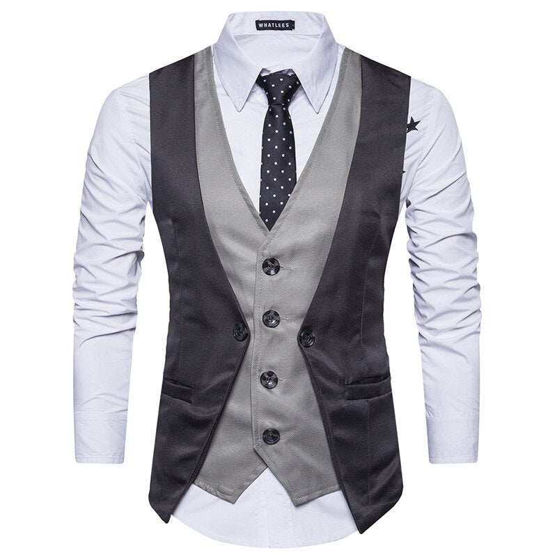 Advbridge New Men's Vest Fake Two Piece Top Single breasted Sleeveless Dress South Korea Fashion Street Dress Luxury Wedding Vest