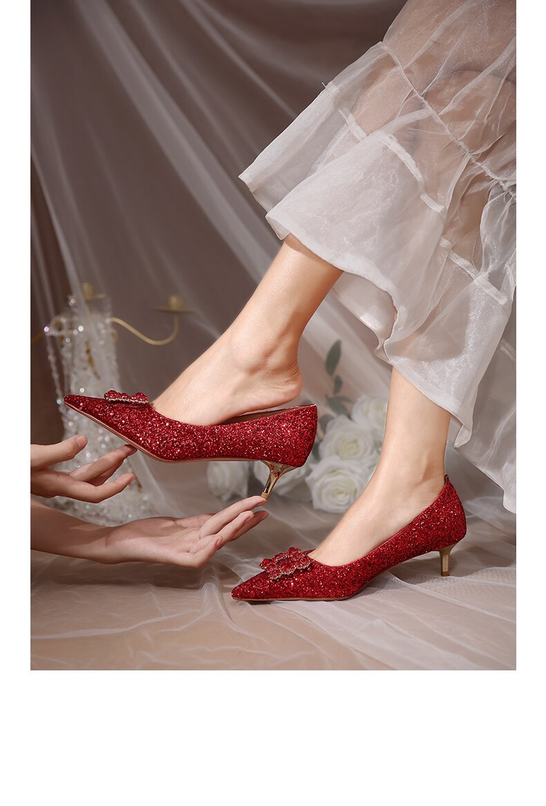 Advbridge French Wedding Shoes Wear Princess Crystal Shoes Female High-heeled Diamond Bridesmaid Wedding Bride Shoes Thin Heels