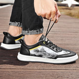 Advbridge Men Leather Shoes Lace Up Mens Casual Shoes Fashion Sneakers Men Shoes Graffiti Personalized Men's Shoes