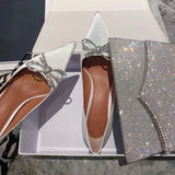 Advbridge Silk Pointed Toe Women Pumps Shallow Black High -Heeled Shoes Rhinestone Butterfly Knot Office Lady Casual Shoes Spring Autumn