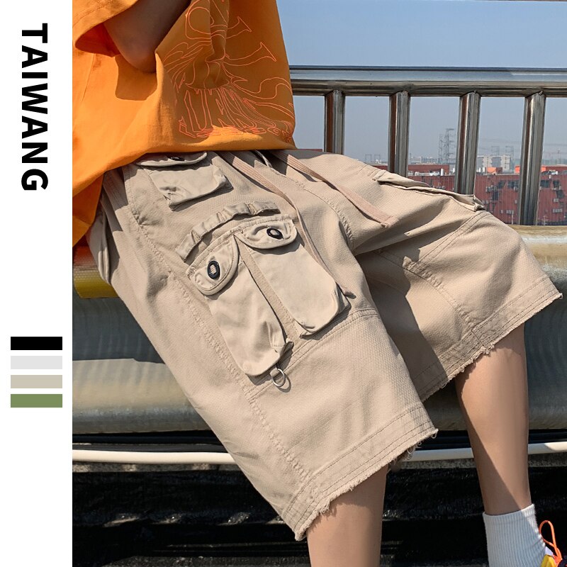 Advbridge Summer New Hot Sale Shorts Men Zipper Fly Solid Cargo Pants Japanese Multi-pockets Hip Hop Shorts Straight Tube Overalls